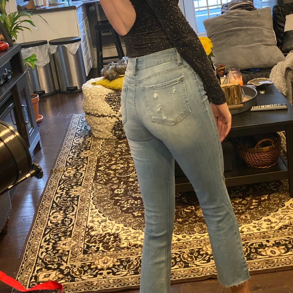High waisted light blue denim